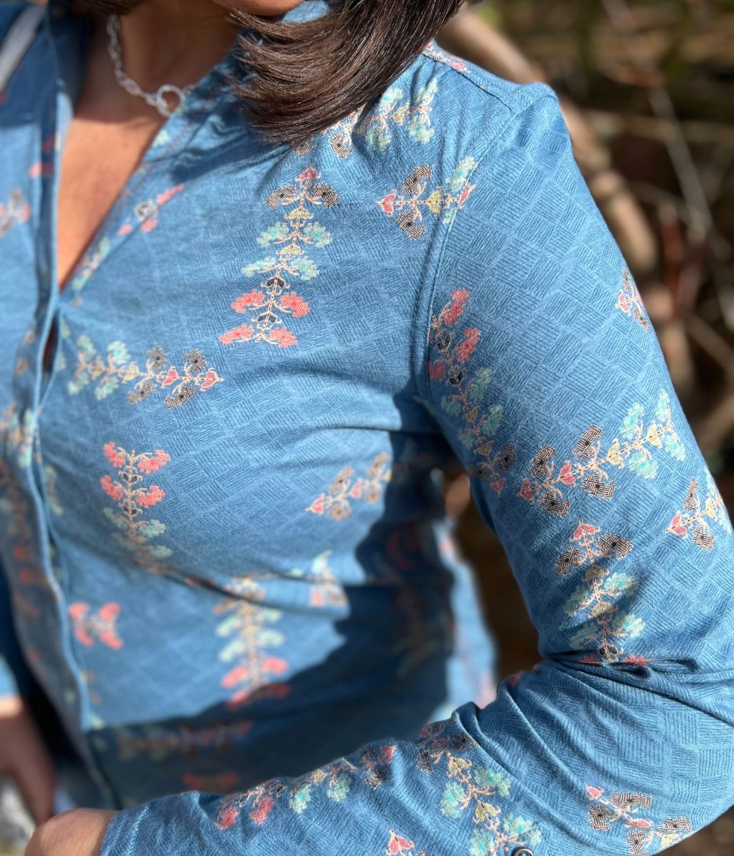 Teal Flower Print Annie Jersey Shirt