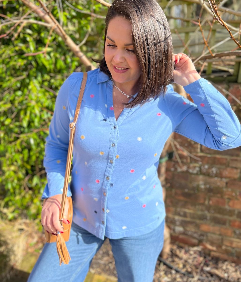 Blue Embroidered Annie Jersey Shirt