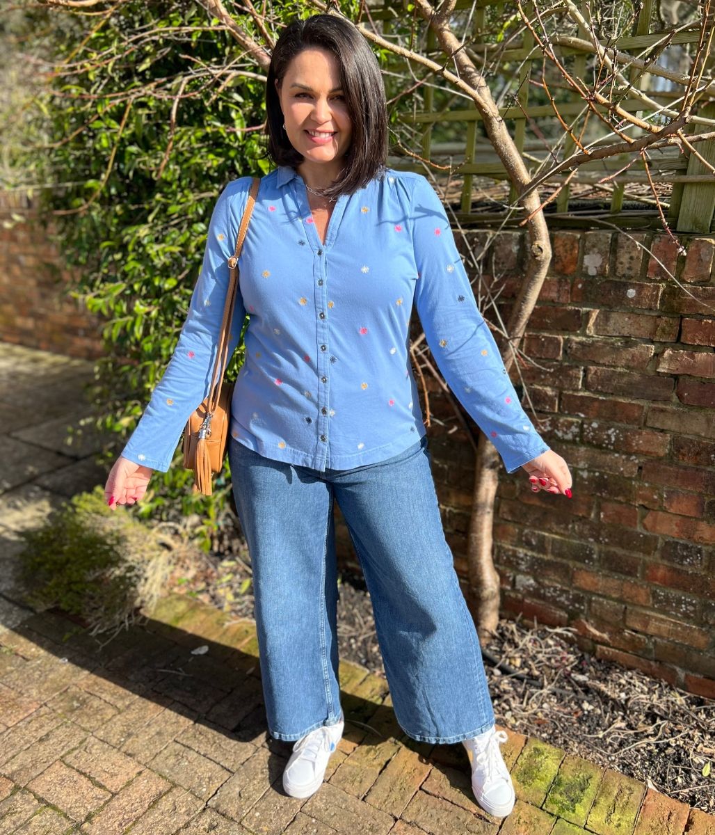 Blue Embroidered Annie Jersey Shirt