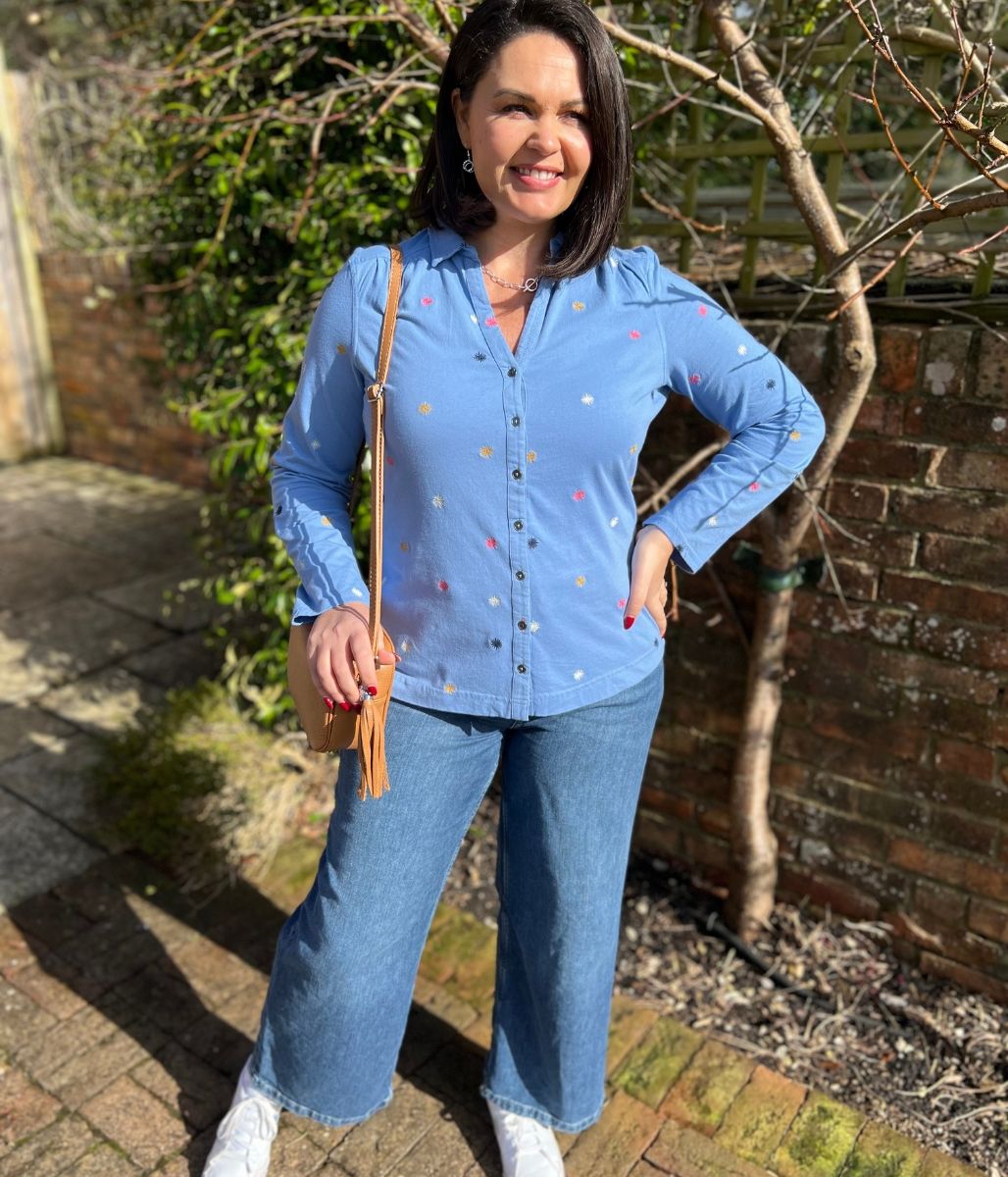 Blue Embroidered Annie Jersey Shirt