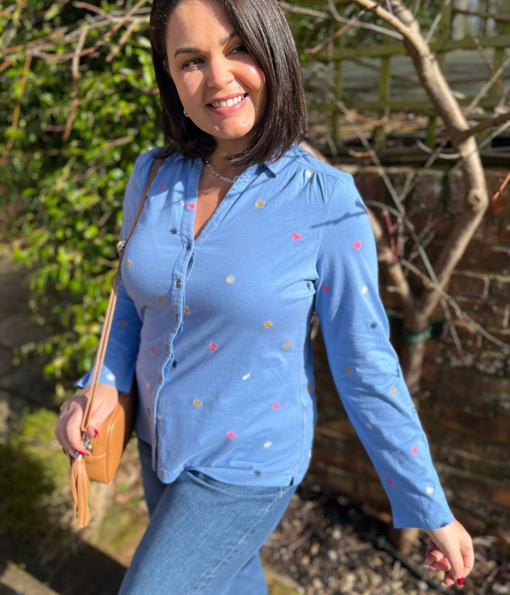 Blue Embroidered Annie Jersey Shirt