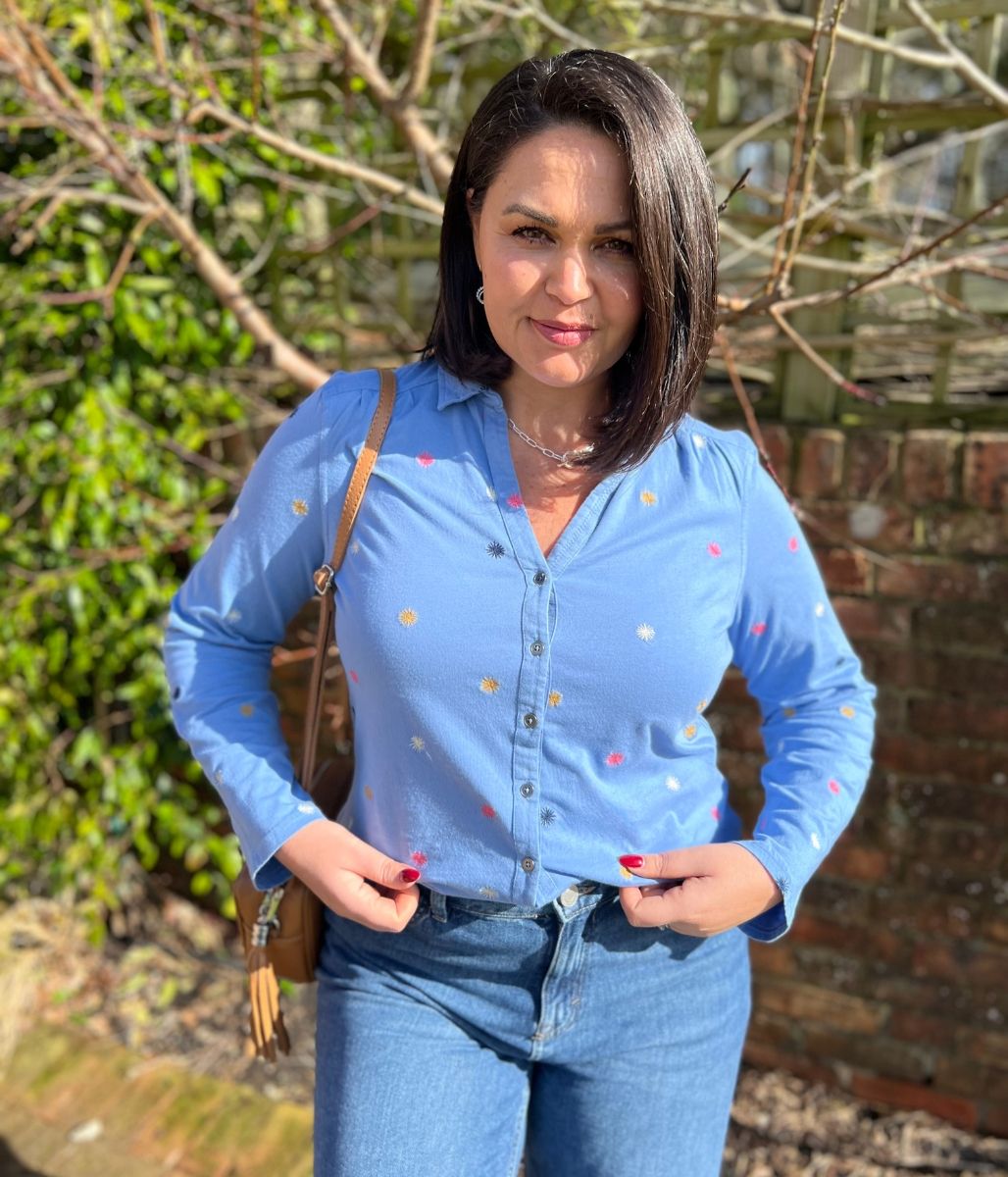 Blue Embroidered Annie Jersey Shirt