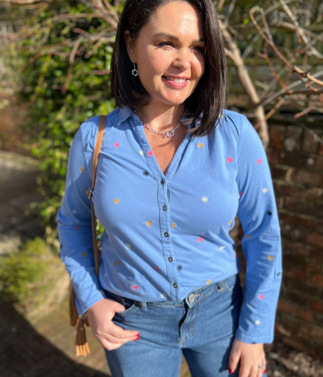 Blue Embroidered Annie Jersey Shirt