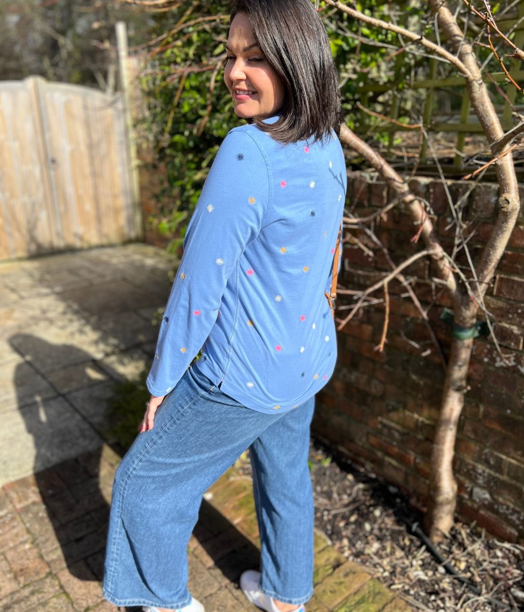 Blue Embroidered Annie Jersey Shirt