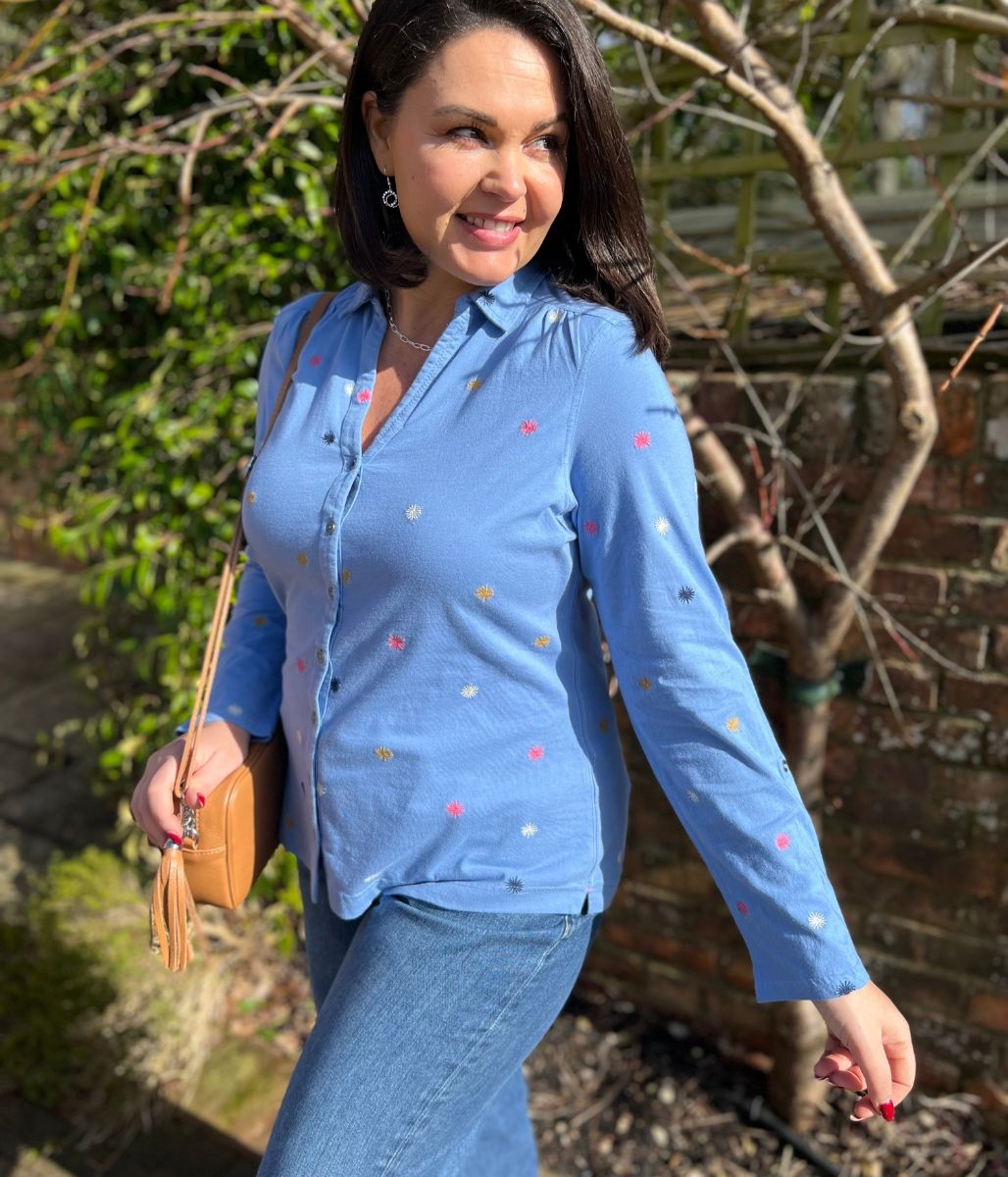 Blue Embroidered Annie Jersey Shirt