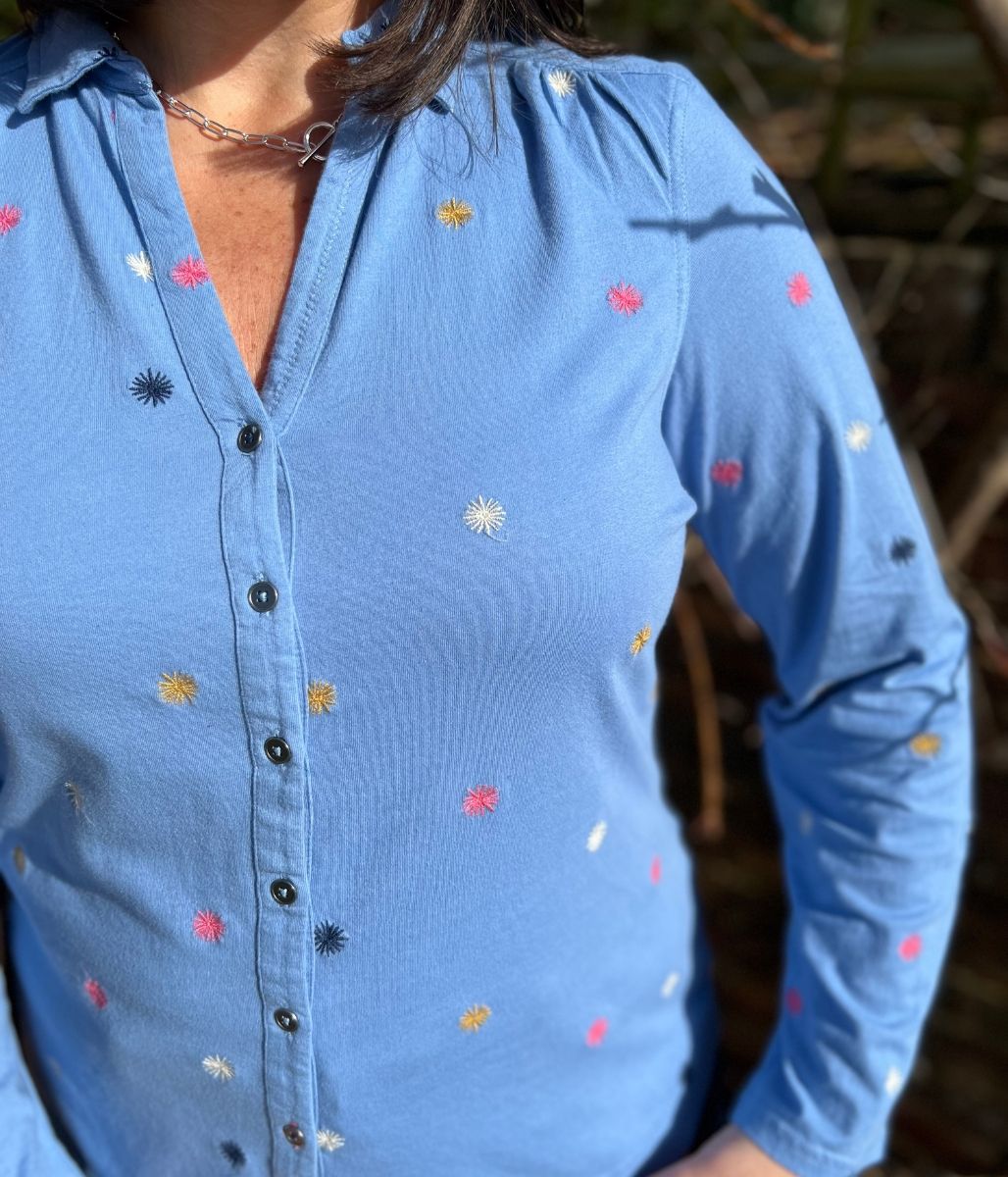 Blue Embroidered Annie Jersey Shirt