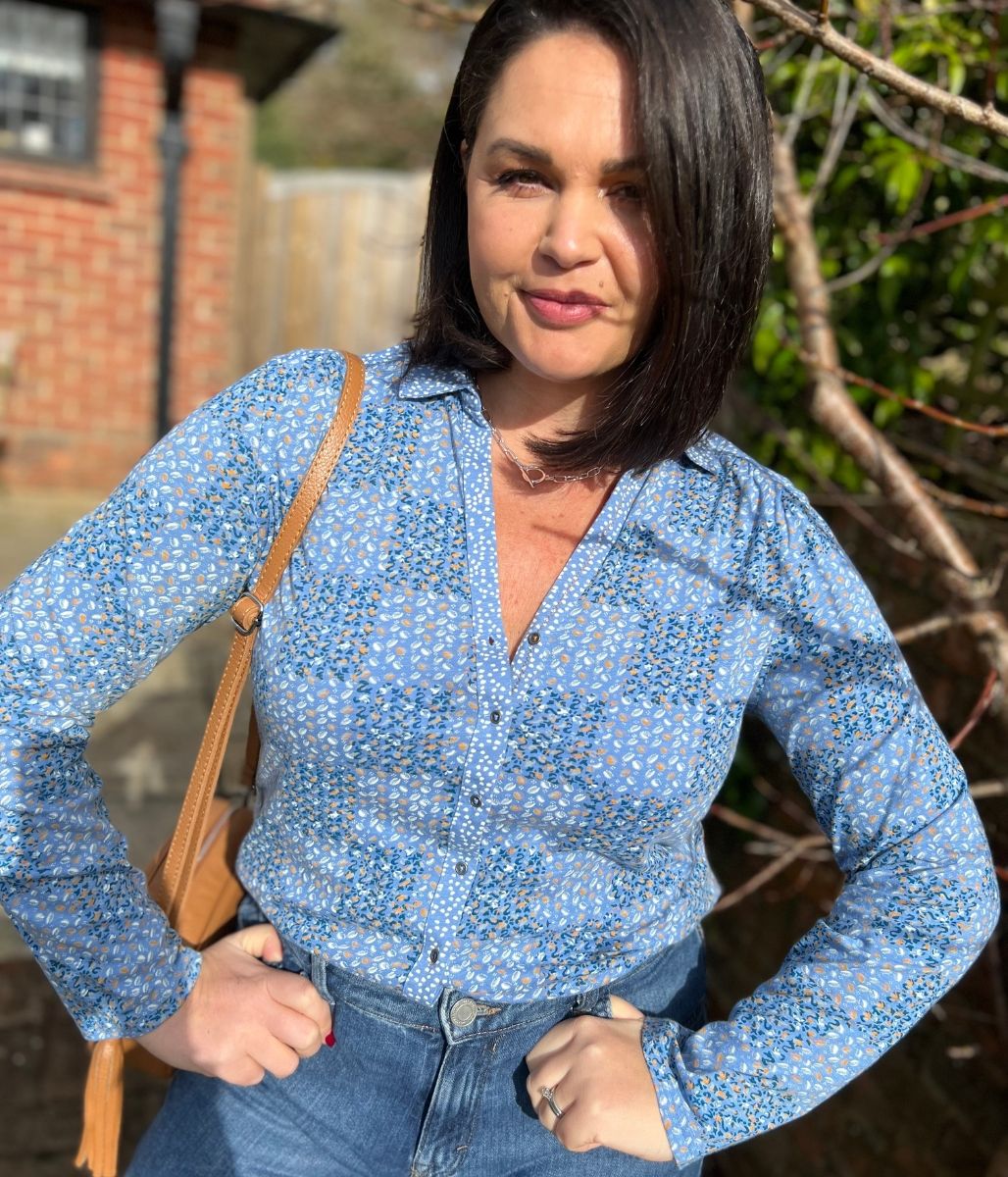 Blue Patchwork Print Annie Jersey Shirt