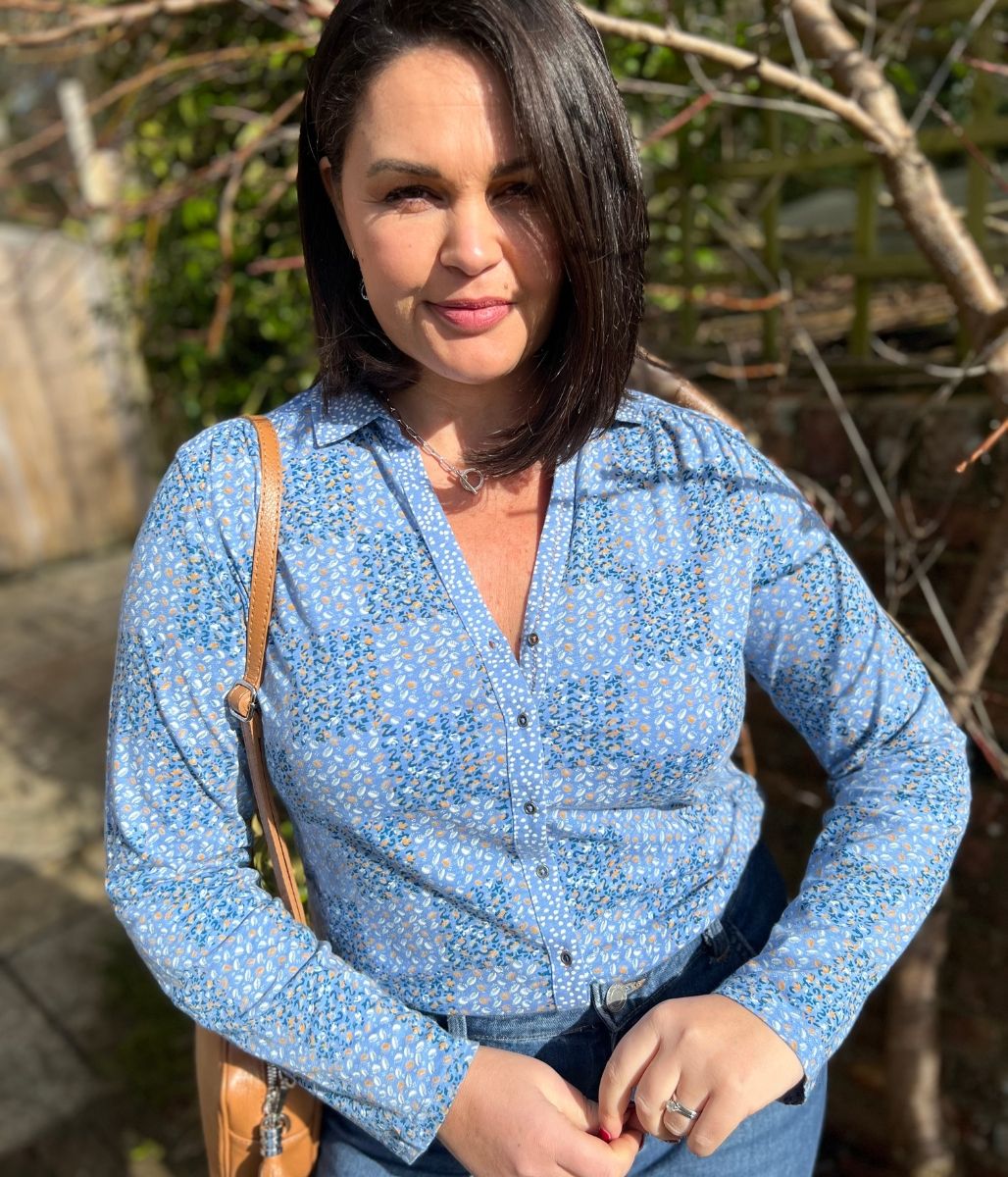 Blue Patchwork Print Annie Jersey Shirt