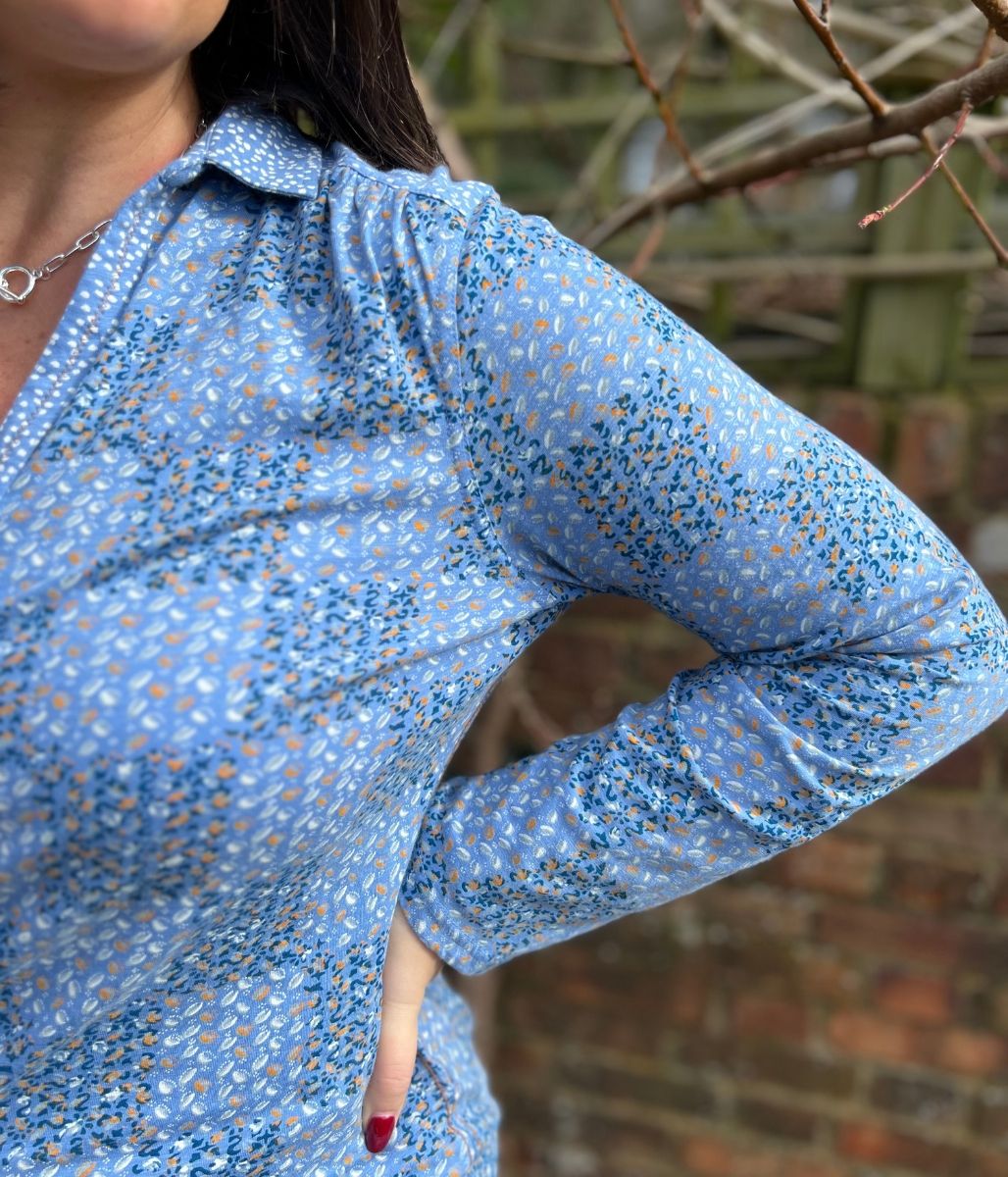 Blue Patchwork Print Annie Jersey Shirt