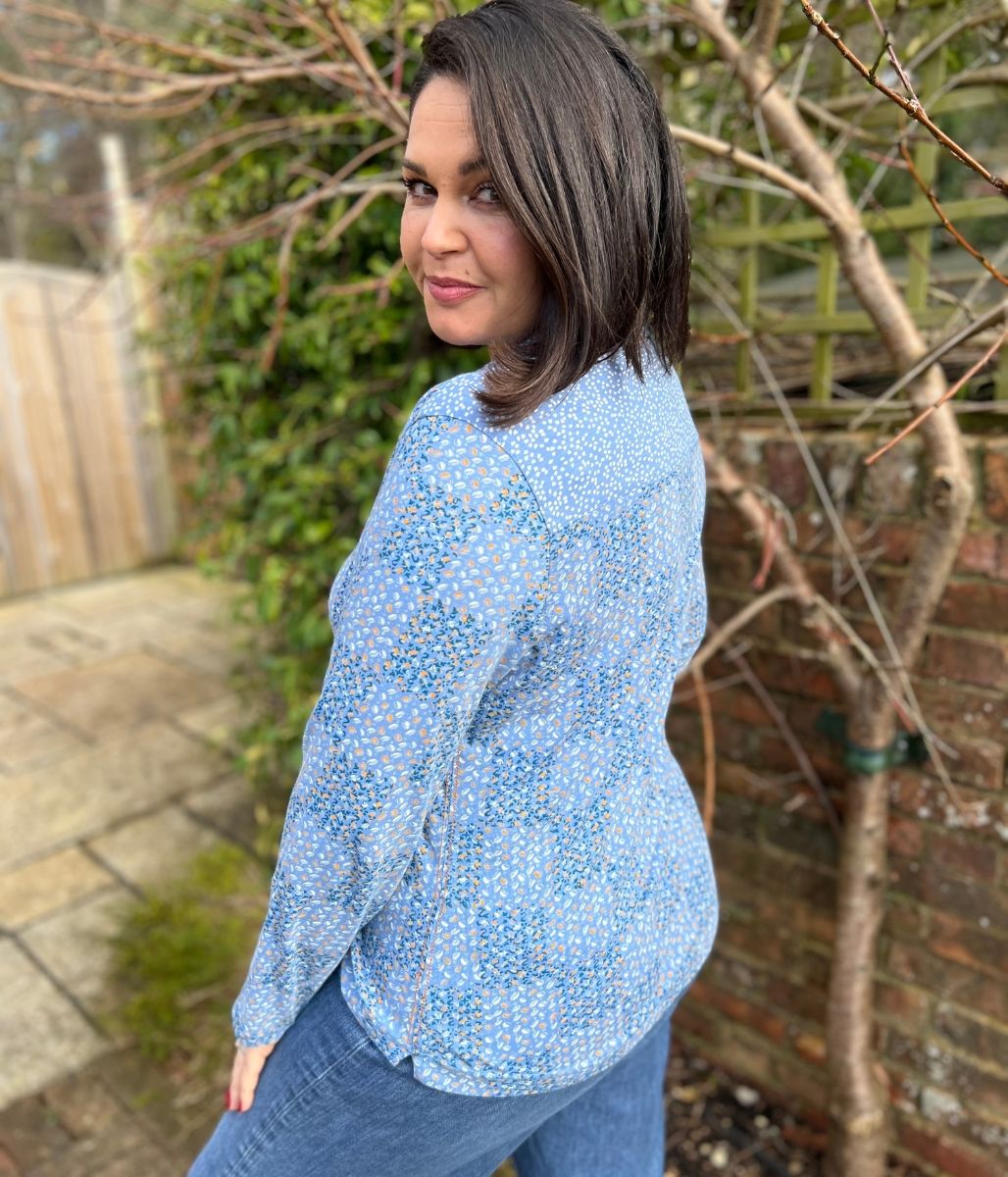 Blue Patchwork Print Annie Jersey Shirt