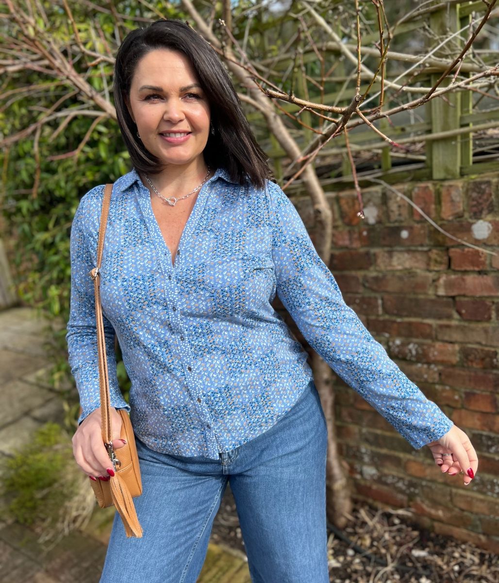 Blue Patchwork Print Annie Jersey Shirt