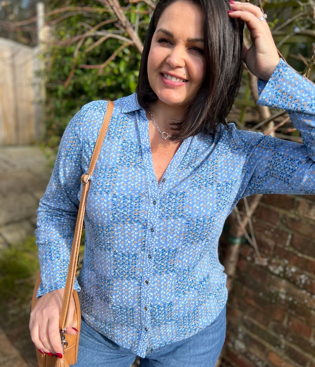 Blue Patchwork Print Annie Jersey Shirt