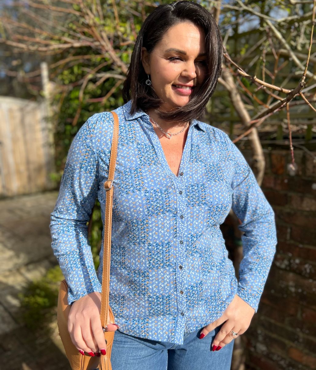 Blue Patchwork Print Annie Jersey Shirt