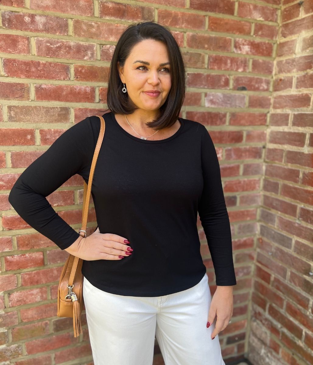 Black Long Sleeve Cotton Top