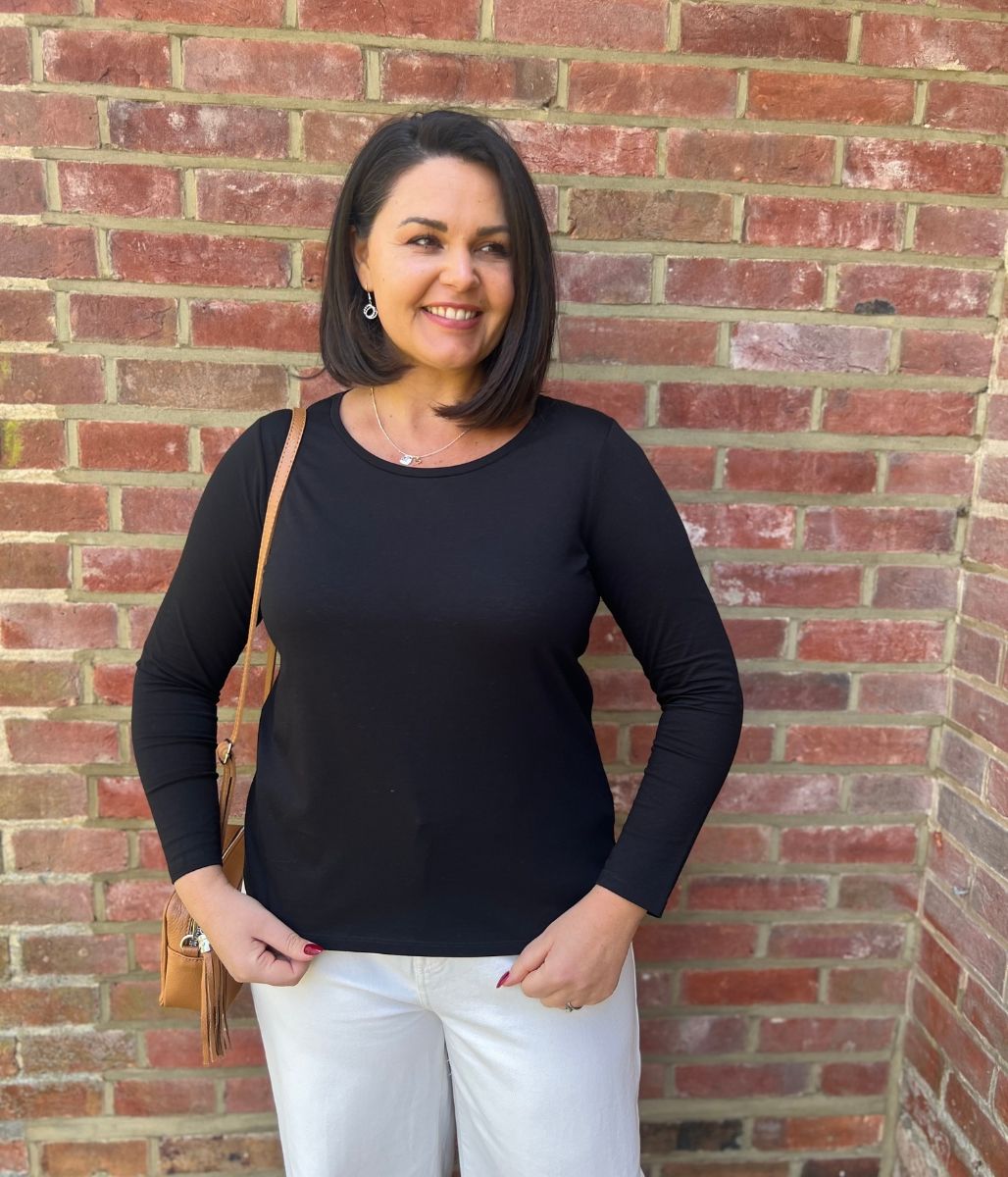 Black Long Sleeve Cotton Top