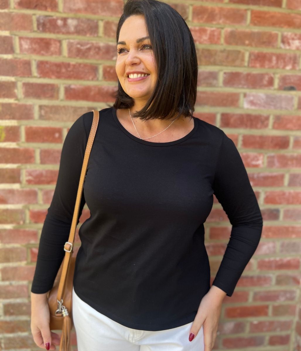 Black Long Sleeve Cotton Top