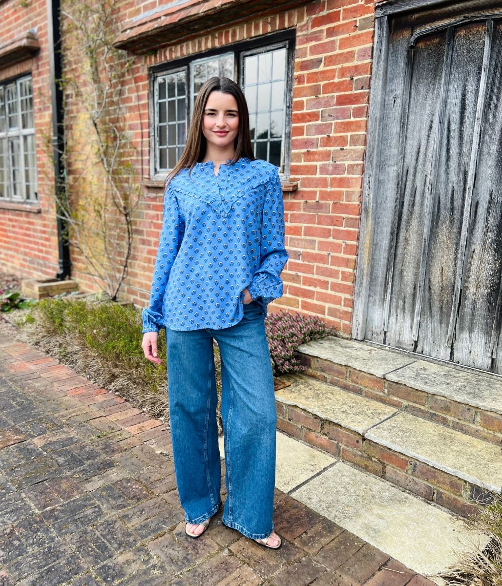 Blue Flower Frill Blouse