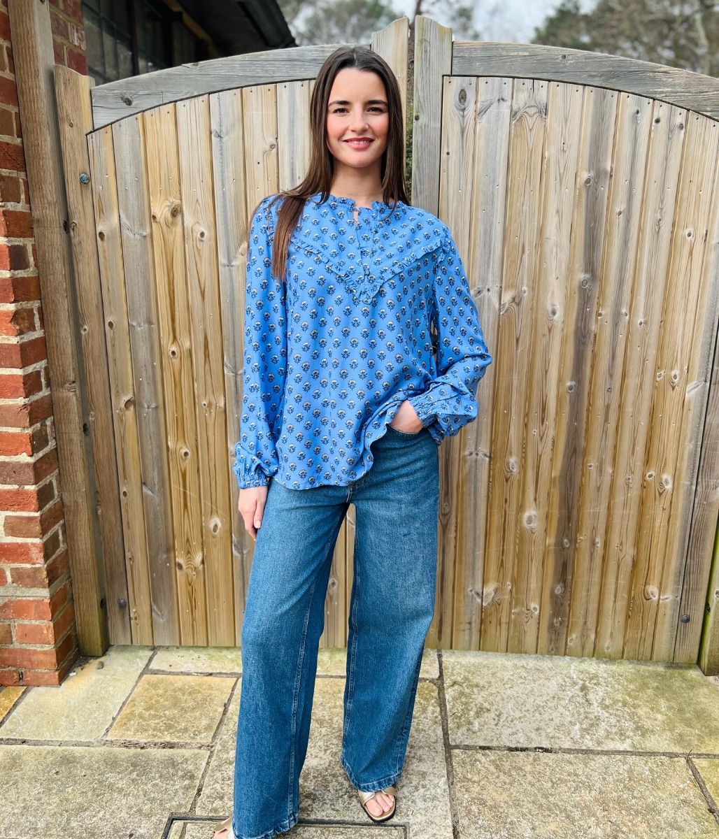 Blue Flower Frill Blouse