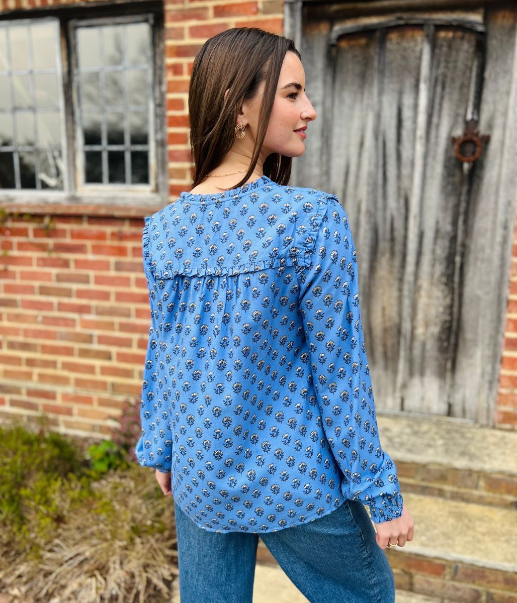 Blue Flower Frill Blouse