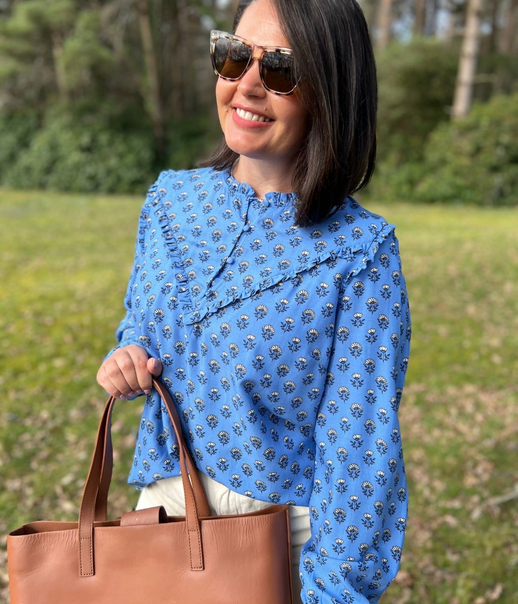 Blue Flower Frill Blouse