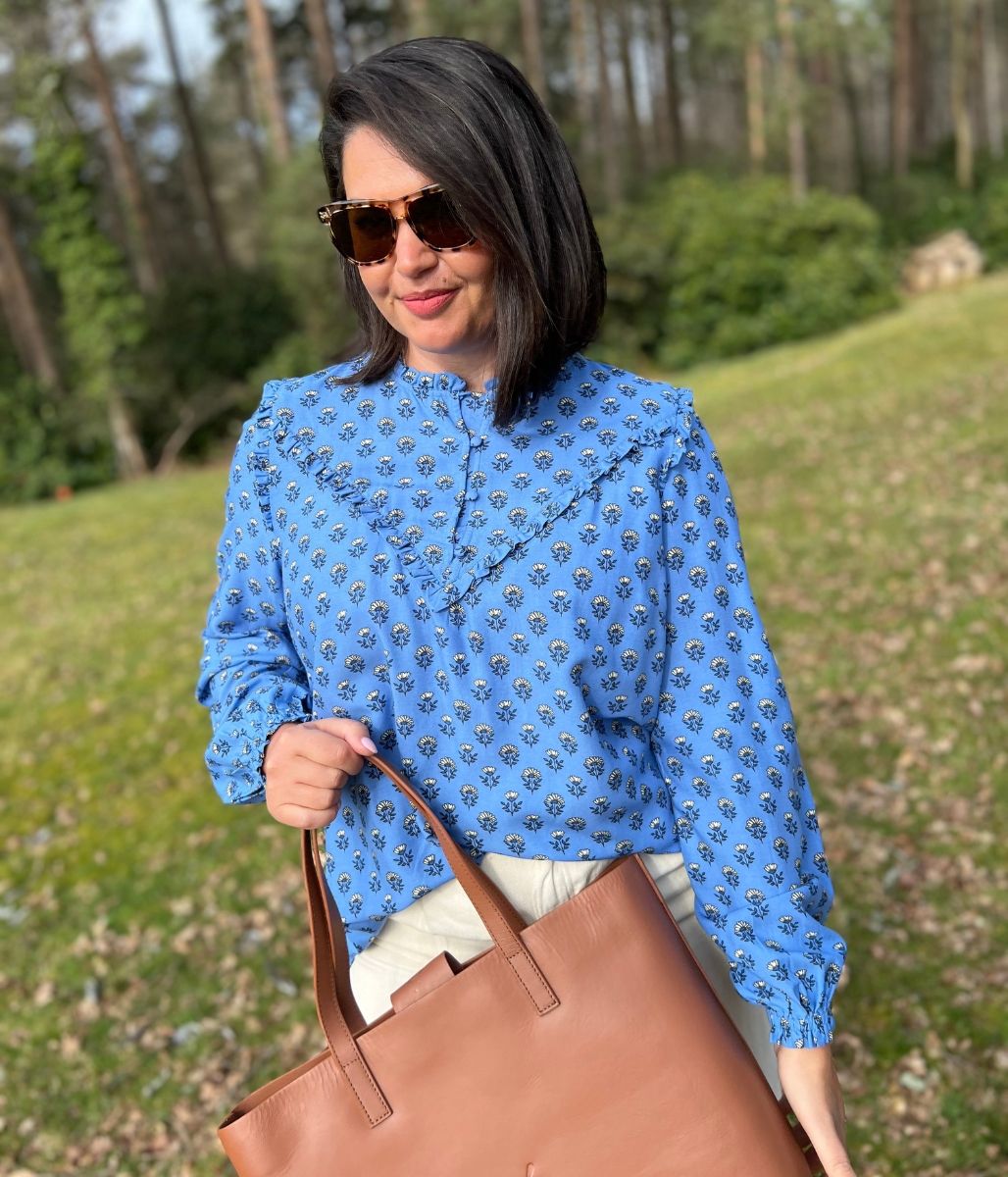 Blue Flower Frill Blouse
