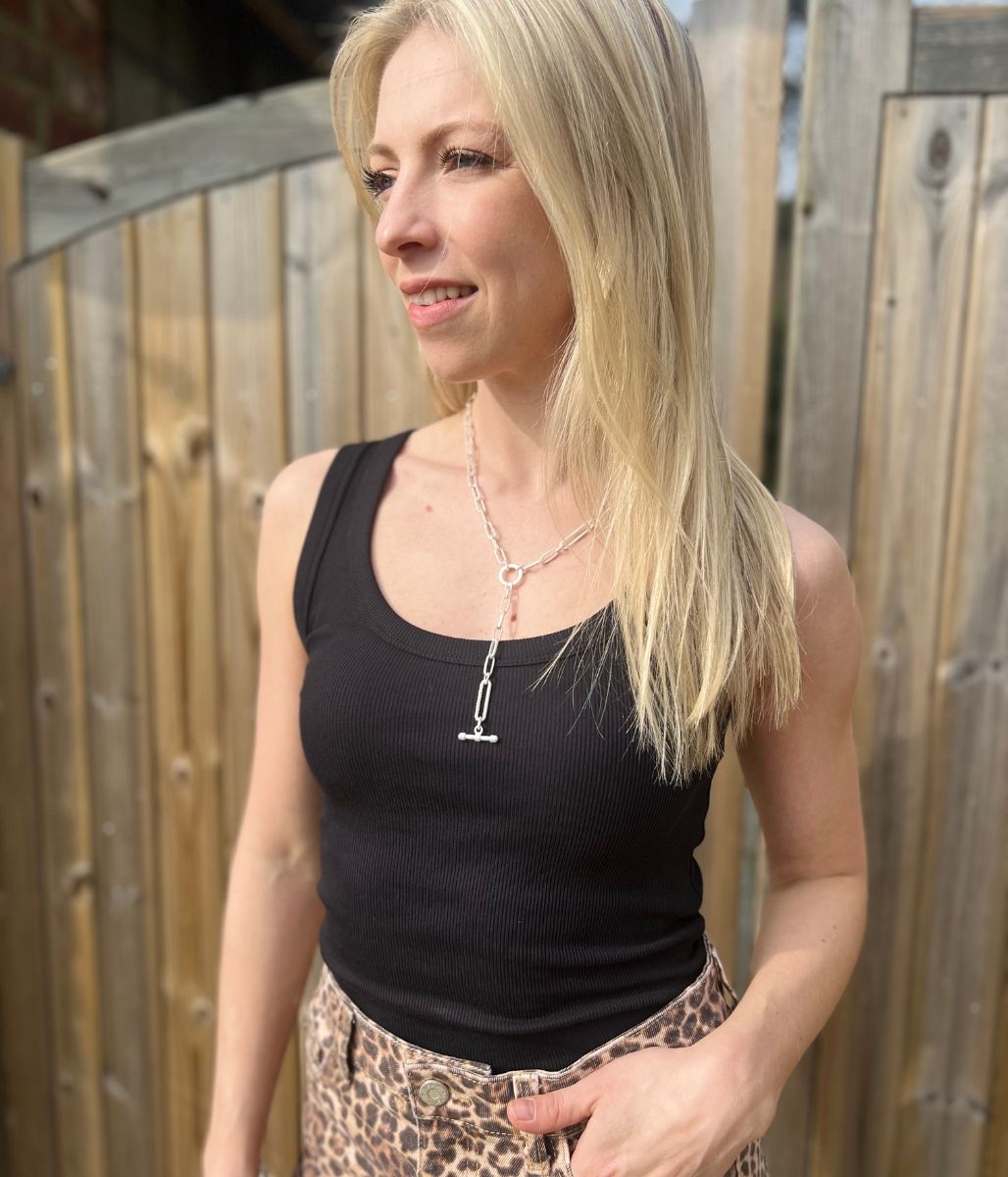 Black Scoop Neck Ribbed Vest Top