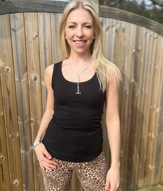 Black Scoop Neck Ribbed Vest Top