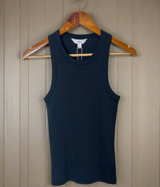 Black Ribbed Vest Top