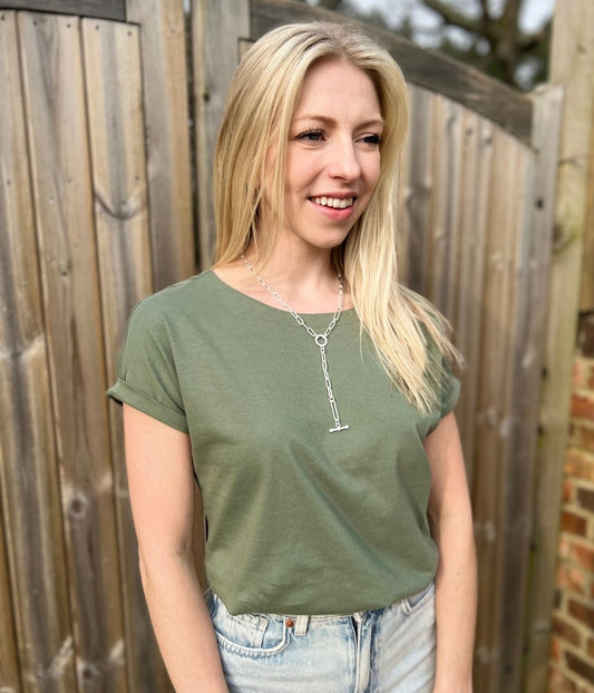 Khaki Cap Sleeve Cotton T Shirt