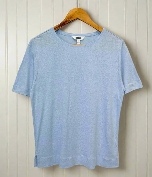 Blue Linen Blend Crew Neck Top