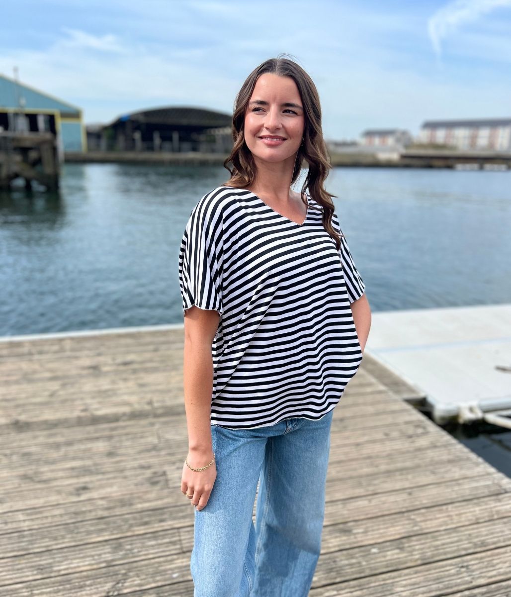 Black Italian Collection Striped T Shirt