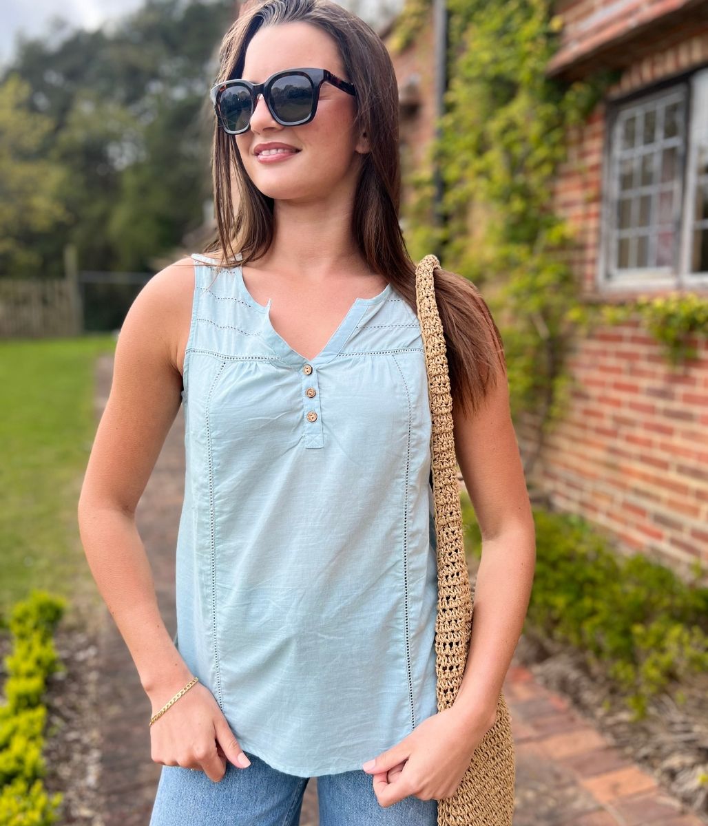 Sage Dobby Sleeveless Blouse