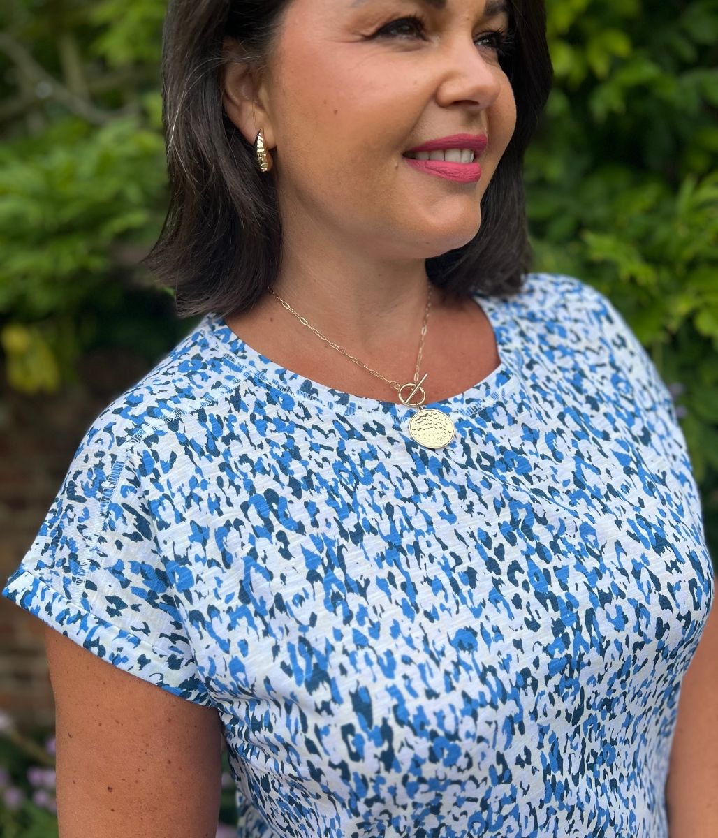 Blue Print Cotton Cap Sleeve Top