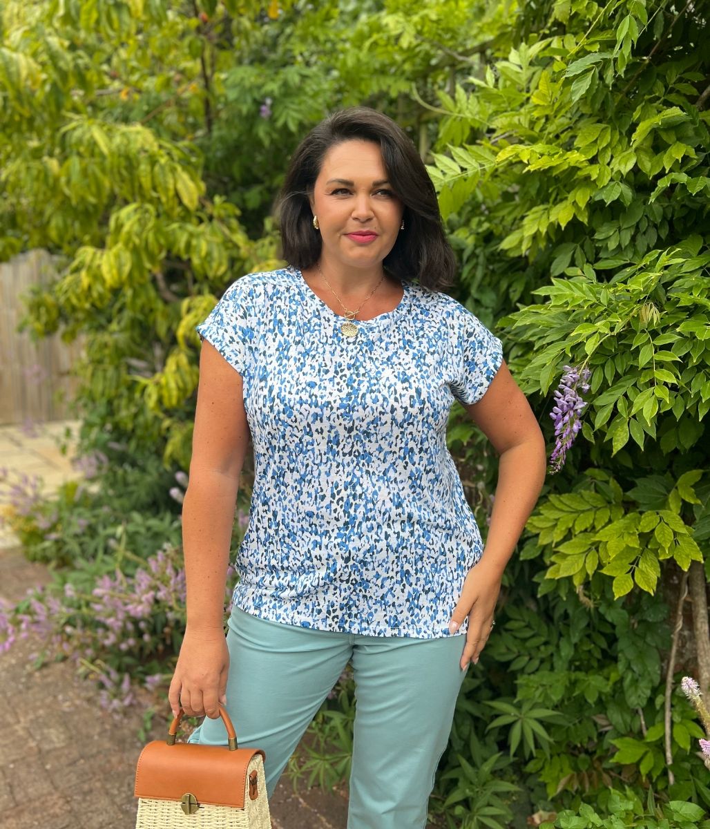 Blue Print Cotton Cap Sleeve Top