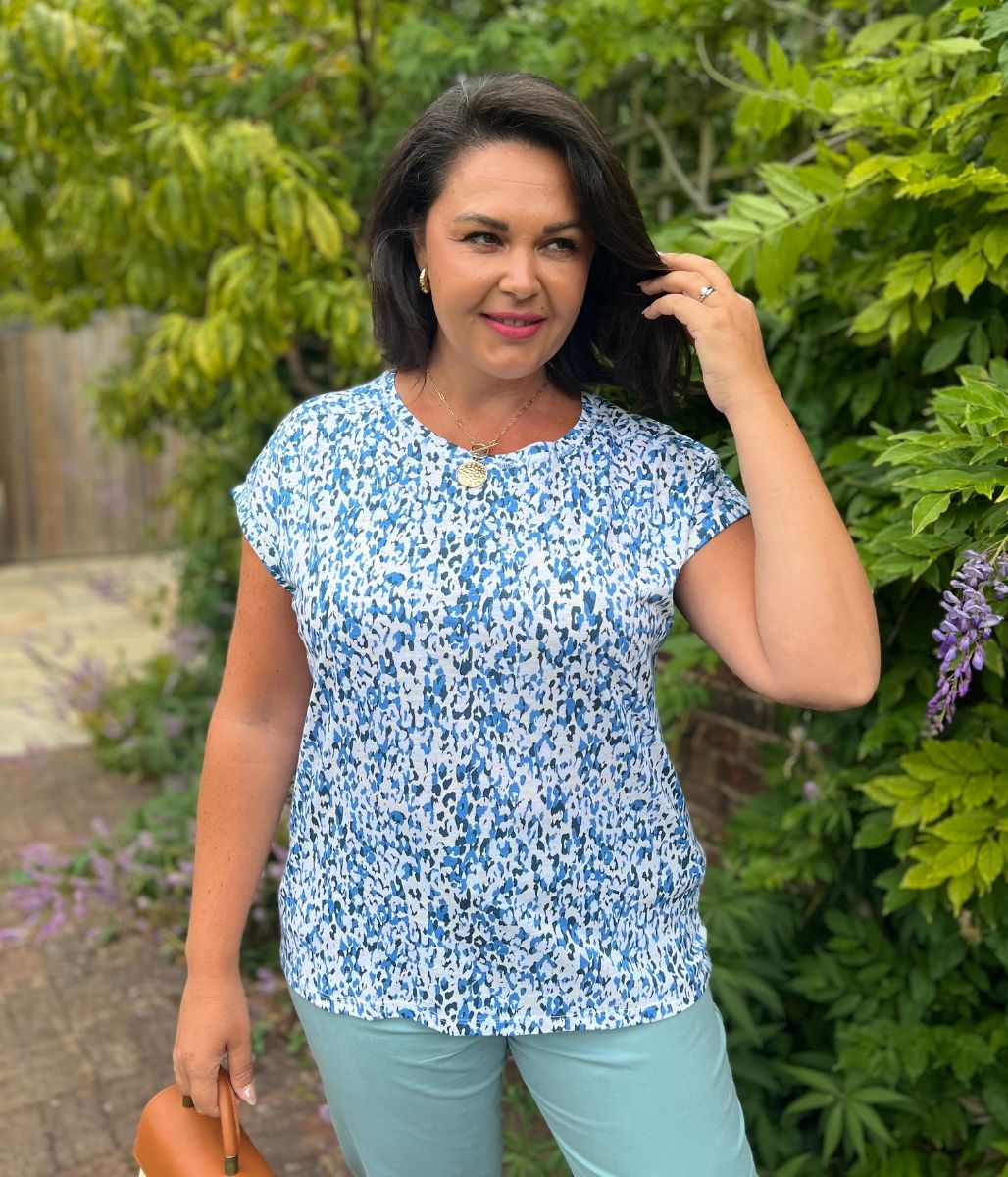 Blue Print Cotton Cap Sleeve Top