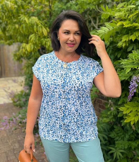 Blue Print Cotton Cap Sleeve Top