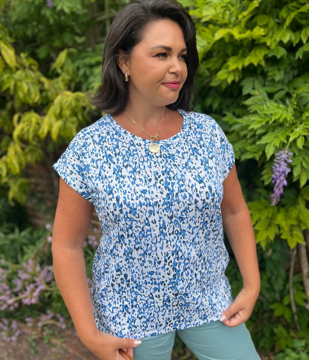 Blue Print Cotton Cap Sleeve Top