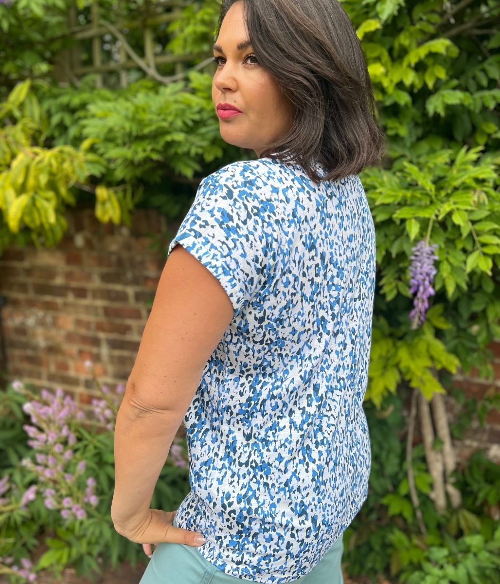 Blue Print Cotton Cap Sleeve Top