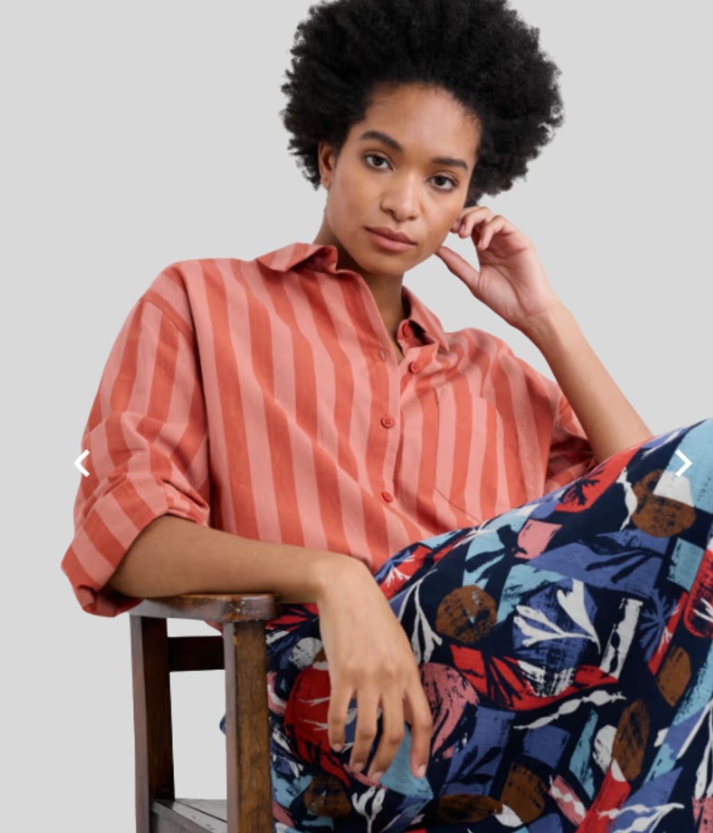 Ex Seasalt Sea Path Oversized Striped Poplin Shirt