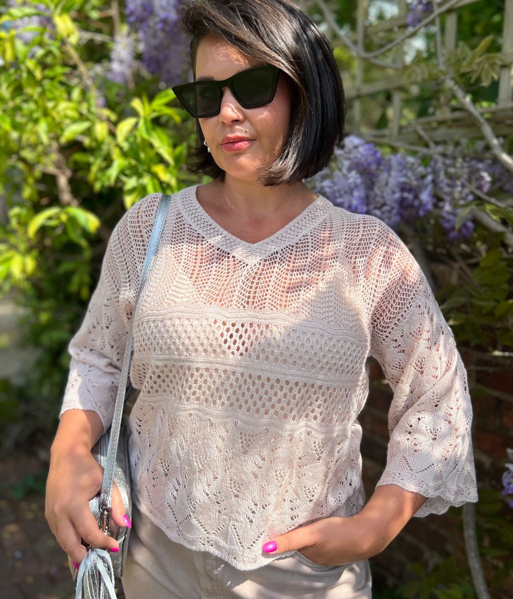 Blush Crochet V Neck Top