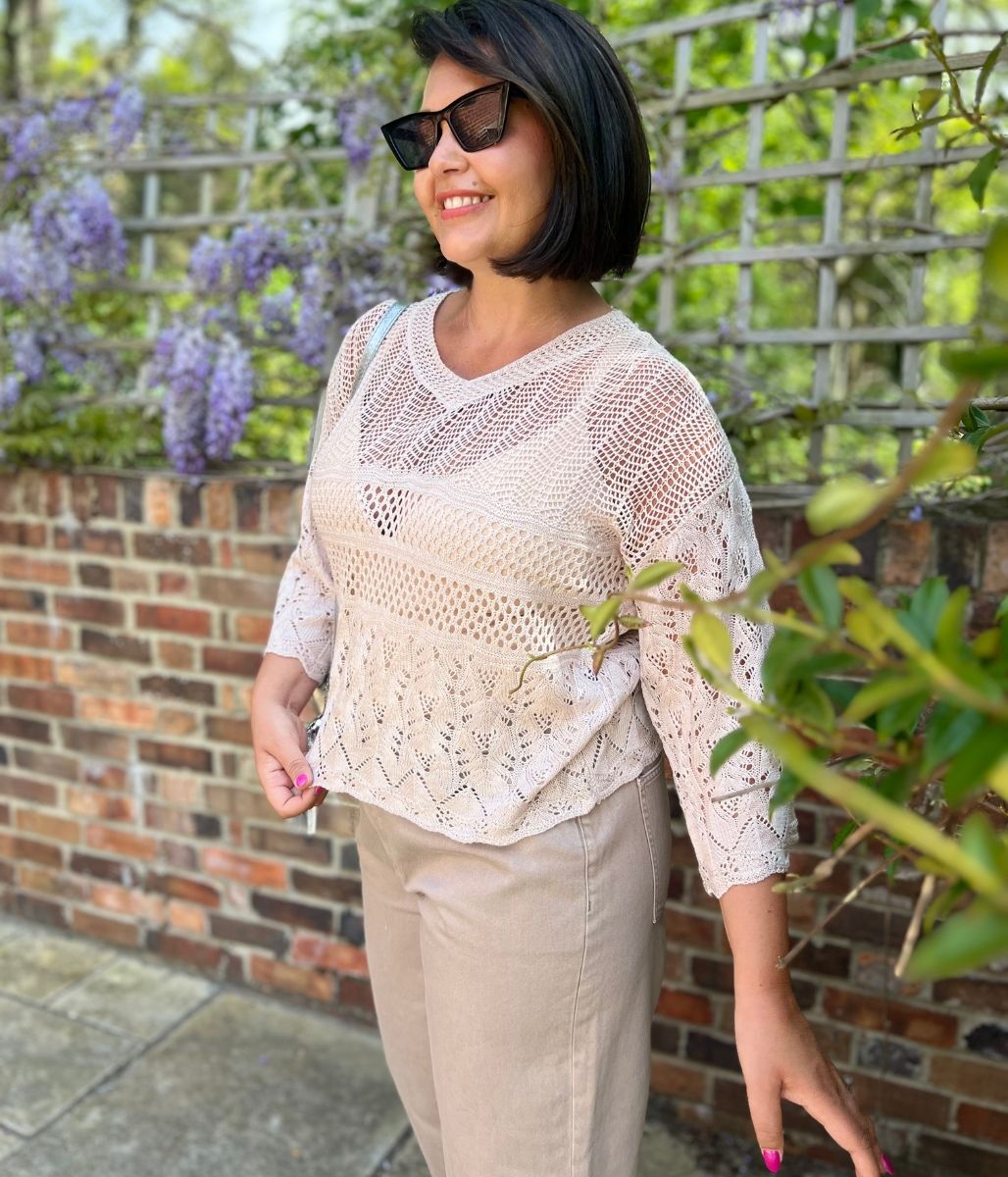 Blush Crochet V Neck Top