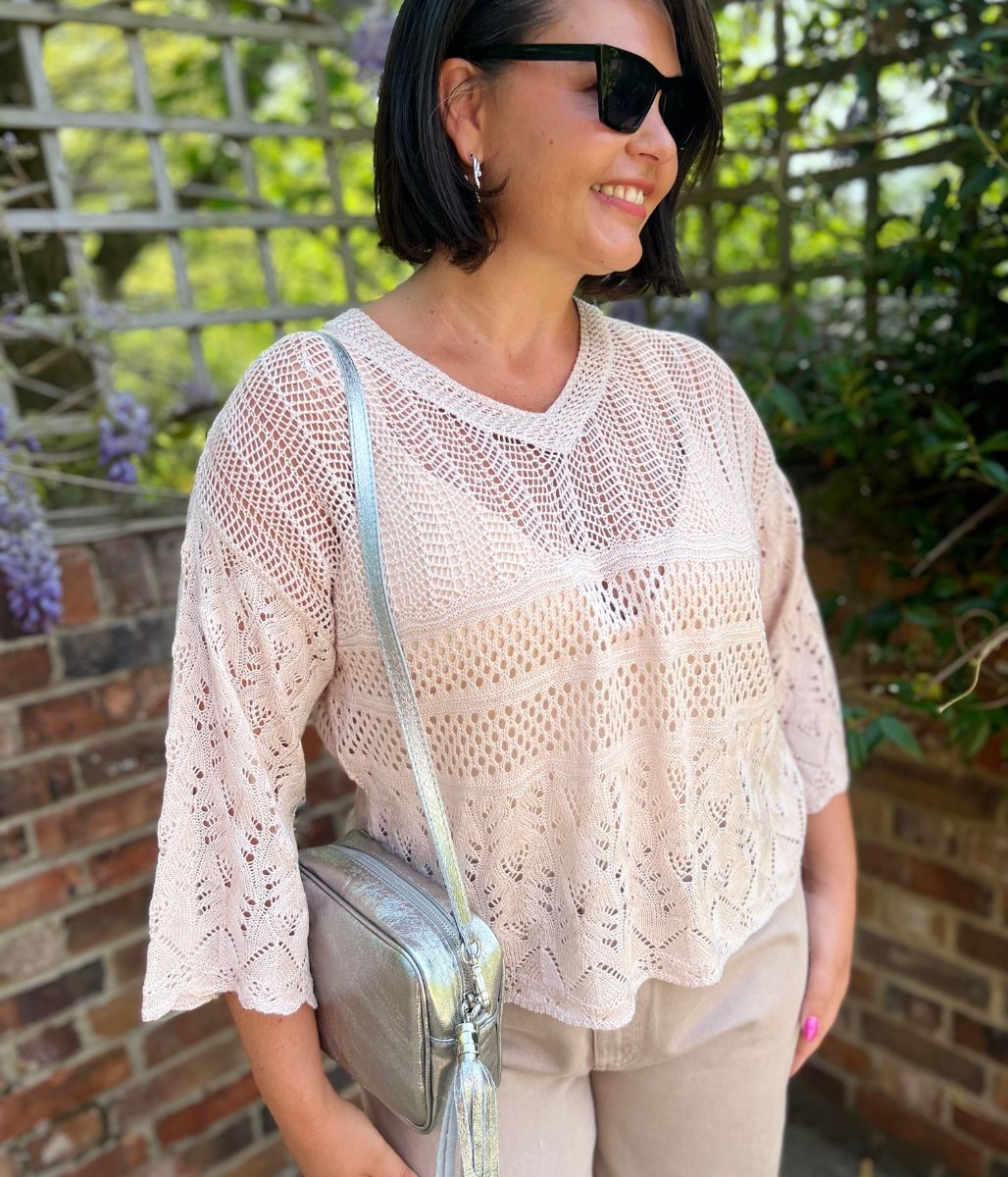 Blush Crochet V Neck Top