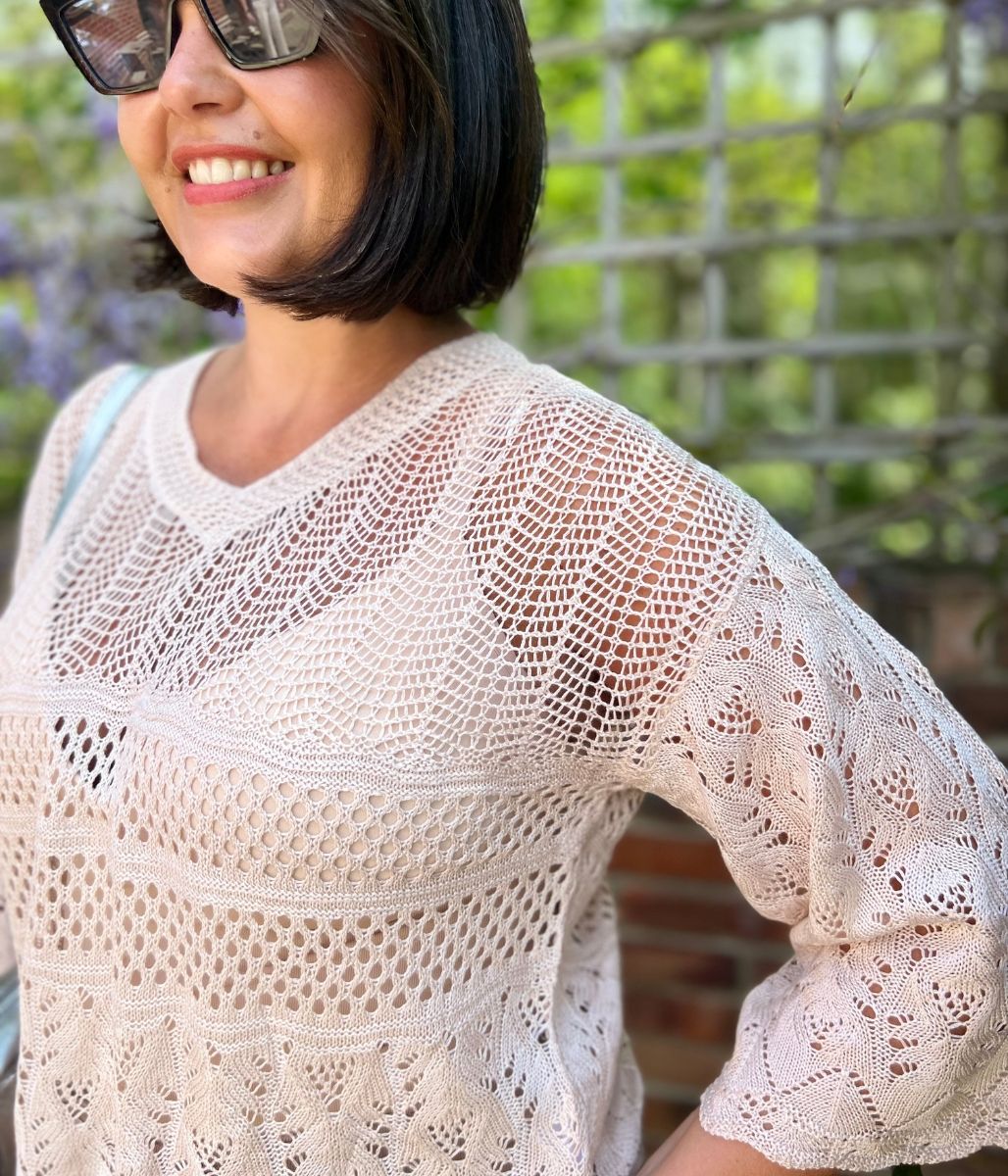 Blush Crochet V Neck Top
