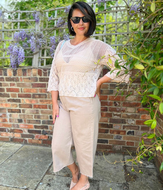 Blush Crochet V Neck Top