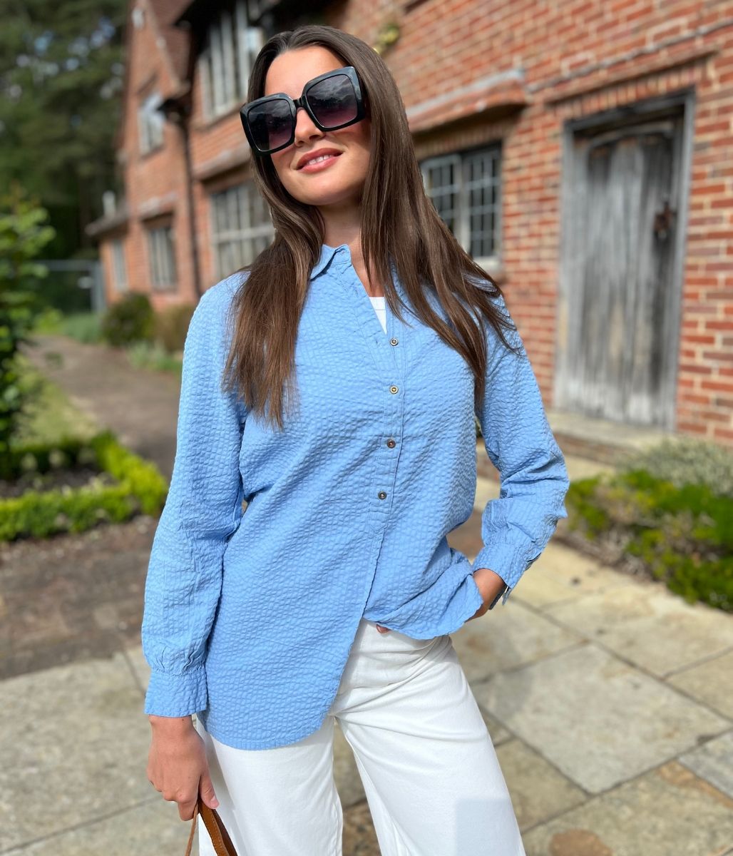 Blue 'Violet' Longline Tunic Style Shirt