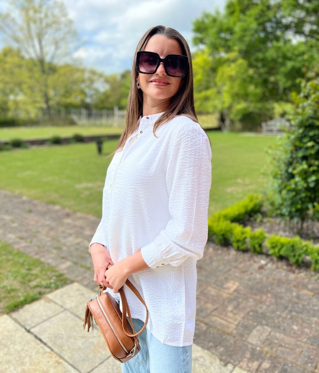 White 'Violet' Longline Tunic Style Shirt