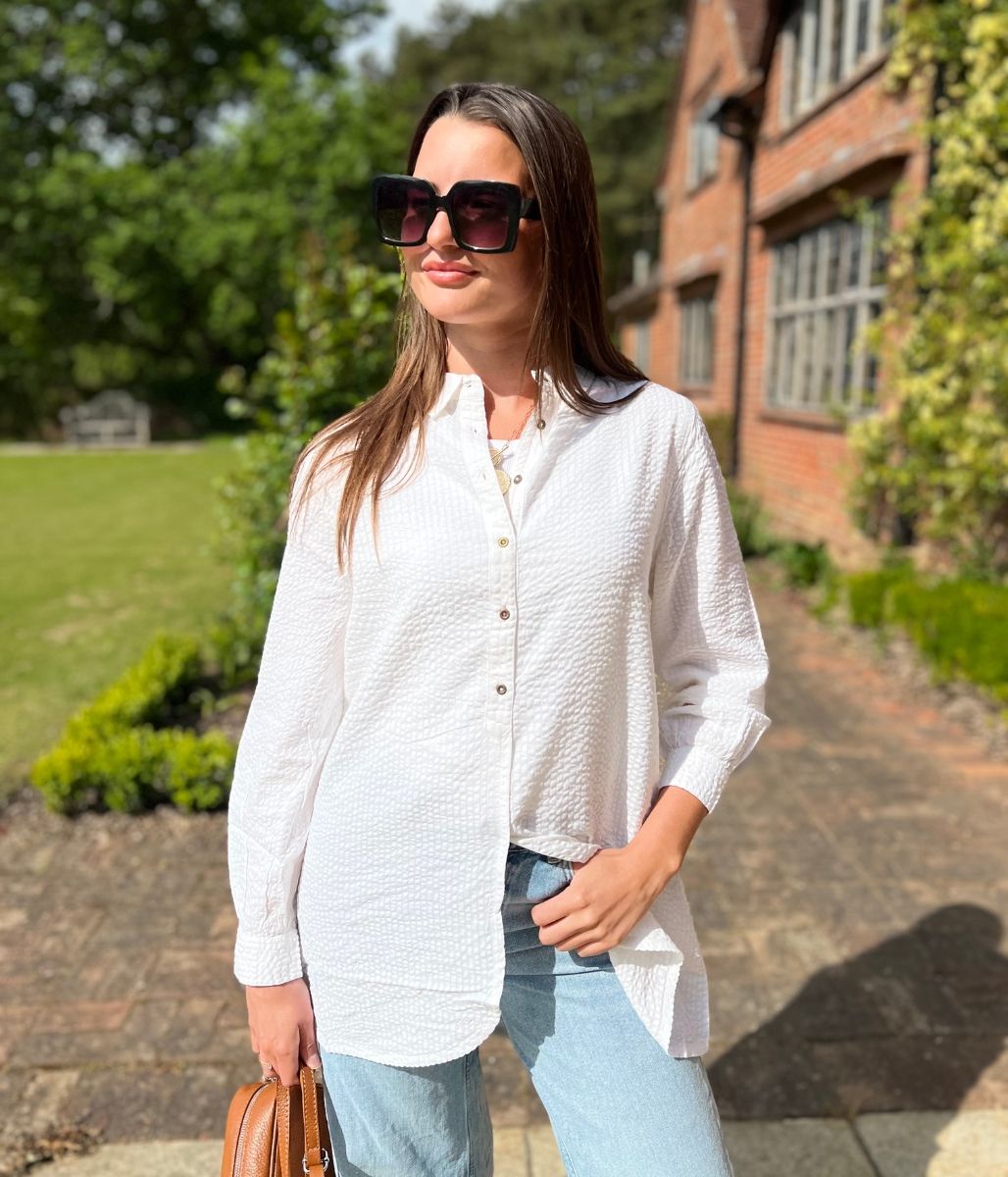 White 'Violet' Longline Tunic Style Shirt