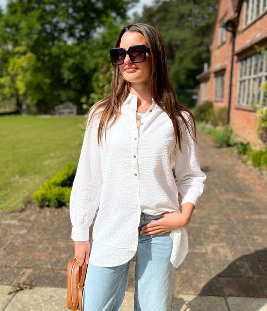 White 'Violet' Longline Tunic Style Shirt