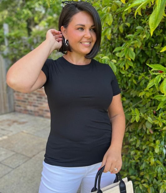 Black Crew Neck Stretch T-Shirt