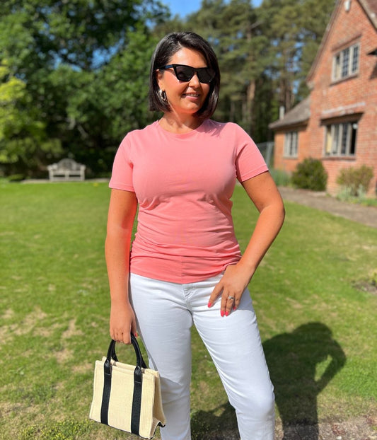 Peach Crew Neck Stretch T-Shirt